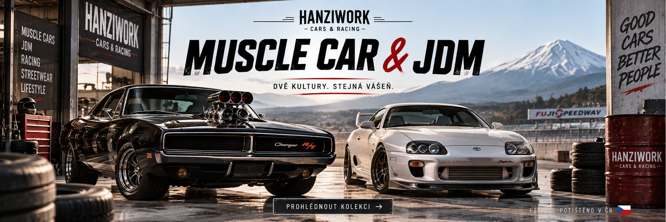 Cars&Racing, benzín v krvi, Muscle Car a JDM je tvůj svět. Pánská trička Cars & Racing Hanziwork jsou pro chlapy, kteří nechtějí tuctový potisk auta, ale kus s charakterem, rychlostí a jasným postojem. Trička pro milovníky aut, kteří neřeší jen značku na