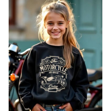 Dětská Mikina Přes Hlavu Bez Kapuce Motorcycle Side Car manekyna komprese