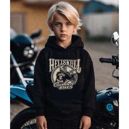 Dětská Mikina Přes Hlavu S Kapucí Custom Bike Hell Skull kompresing kompre