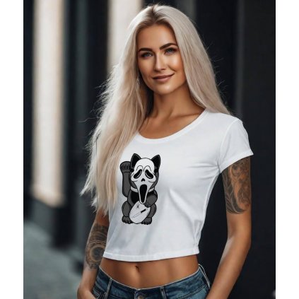 Dámské Tričko S Krátkým Rukávem Cat Scary modelka kompresing