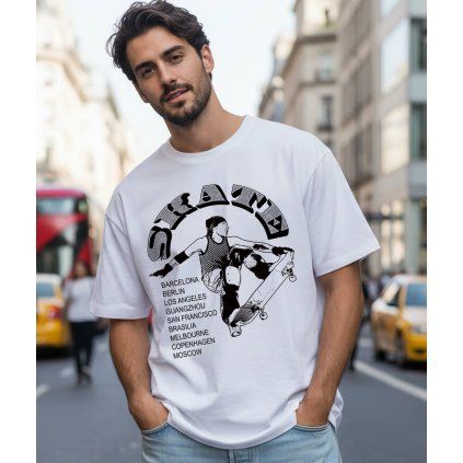 Pánské Tričko S Krátkým Rukávem Oversize Skate Barcelona bílé model