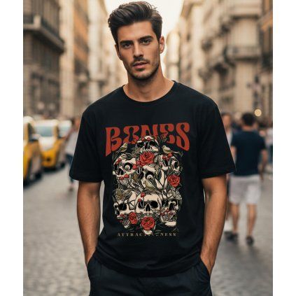 Pánské Streetwear Tričko Černé Oversize Bones Model
