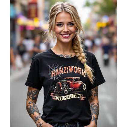 Dámské Tričko S Krátkým Rukávem Hanziwork Kustom Kulture Modelka komprese