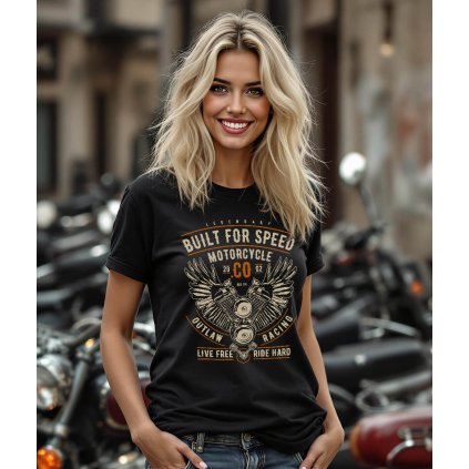 Dámské Tričko S Krátkým Rukávem Built For Speed Motorcycle Modelka komprese