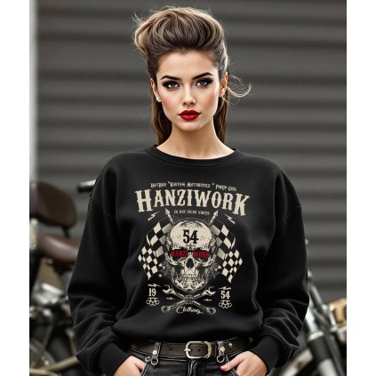 Dámská Mikina Přes Hlavu Bez Kapucí Hanziwork Skull Modelka komprese