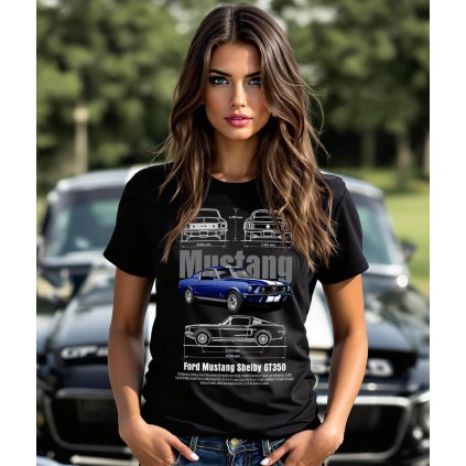 Dámské Černé Tričko S Krátkým Rukávem Mustang Shelby GT350 Modelka komprese