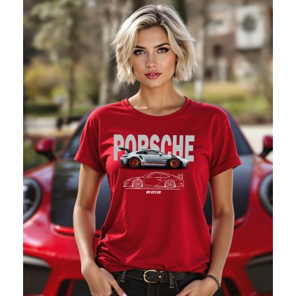 Dámské Červené Tričko S Krátkým Rukávem Porsche GT3 RS Modelka komprese