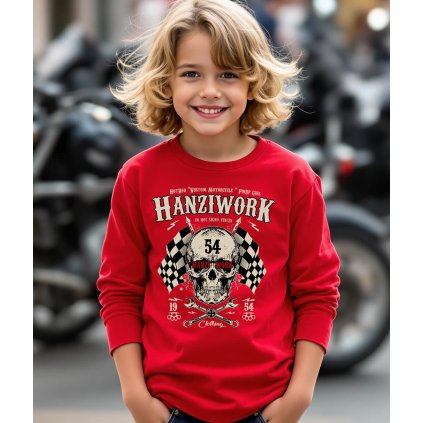 Dětské Tričko S Dlouhým Rukávem Červené Hanziwork Skull Model komprese