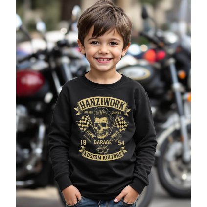 Dětské Tričko S Dlouhým Rukávem Černé Hanziwork Kustom Kulture Model komprese