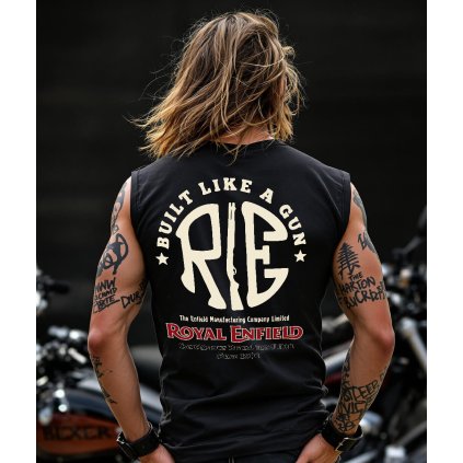 Pánské Tričko Bez Rukávů Royal Enfield Like A Gun Záda Model komprese