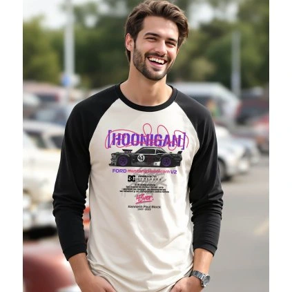 Pánské Triko Raglan Bílá Černá Hoonigan Model