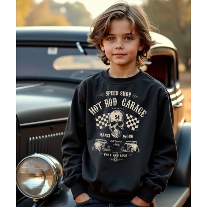 Dětská Mikina Přes Hlavu Bez Kapuce Speed Shop Hot Rod Garage model komprese