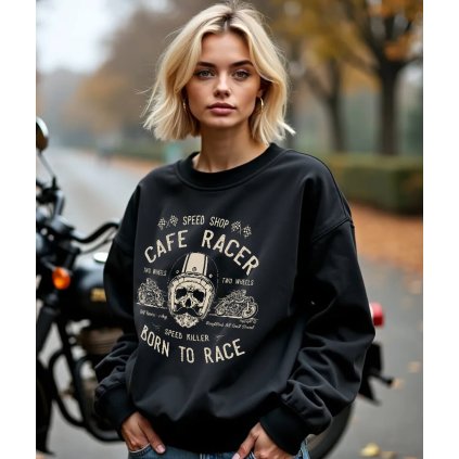 Dámská Mikina Přes Hlavu Bez Kapuce Cafe Racer modelka komprese
