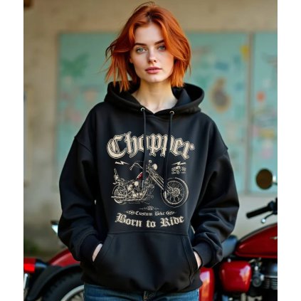 Dámská Mikina Přes Hlavu S Kapucí Chopper Born To Ride modelka komprese