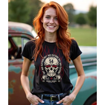 Dámské Tričko S Krátkým Rukávem Fire Skull modelka komprese