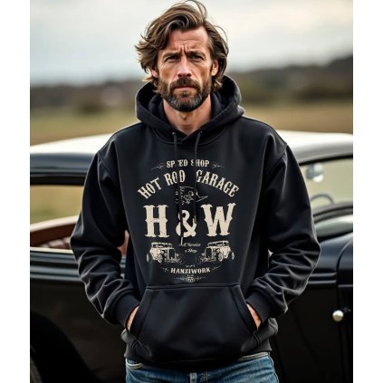 Pánská Mikina Přes Hlavu S Kapucí Hot Rod Garage H&W model komprese