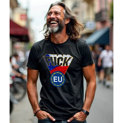 Pánské Tričko S Krátkým Rukávem Černé Fuck Eu MODEL komprese