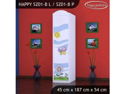 Skříň Happy SZ01 - motýl s květinou (Barva bílá, Otevírání dvířek pravé, Vnitřek skříně šatní tyč)
