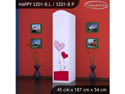 Skříň Happy SZ01 - srdíčka (Barva bílá, Otevírání dvířek pravé, Vnitřek skříně šatní tyč)