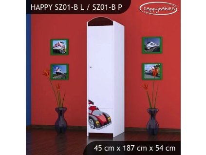 Skříň Happy SZ01 - super bolid (Barva bílá, Otevírání dvířek pravé, Vnitřek skříně šatní tyč)
