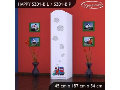 Skříň Happy SZ01 - super lokomotiva (Barva bílá, Otevírání dvířek pravé, Vnitřek skříně šatní tyč)