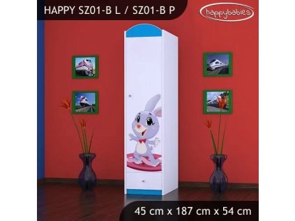 Skříň Happy SZ01 - super zajíček (Barva bílá, Otevírání dvířek pravé, Vnitřek skříně šatní tyč)