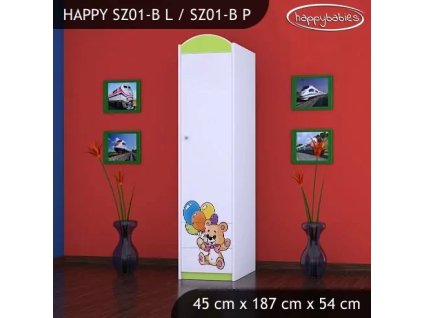 Skříň Happy SZ01 - šťastný medvídek (Barva bílá, Otevírání dvířek pravé, Vnitřek skříně šatní tyč)
