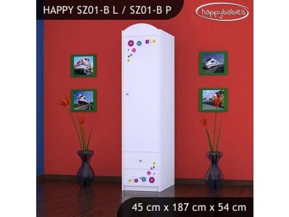 Skříň Happy SZ01 - veselý medvídek (Barva bílá, Otevírání dvířek pravé, Vnitřek skříně šatní tyč)