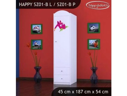 Skříň Happy SZ01 - žirafa (Barva bílá, Otevírání dvířek pravé, Vnitřek skříně šatní tyč)