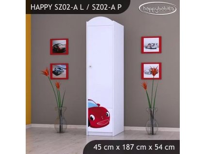 Skříň Happy SZ02 - pohádkové auto (Barva bílá, Otevírání dvířek pravé, Vnitřek skříně šatní tyč)