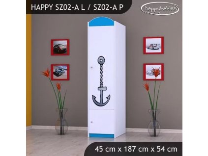 Skříň Happy SZ02 - velká loď (Barva bílá, Otevírání dvířek pravé, Vnitřek skříně šatní tyč)