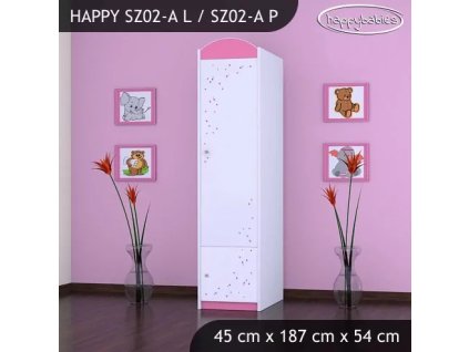 Skříň Happy SZ02 - jednorožec (Barva bílá, Otevírání dvířek pravé, Vnitřek skříně šatní tyč)