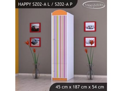 Skříň Happy SZ02 - barevné pásky (Barva bílá, Otevírání dvířek pravé, Vnitřek skříně šatní tyč)