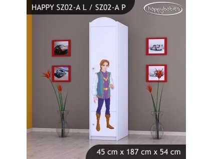 Skříň Happy SZ02 - princ a princezna (Barva bílá, Otevírání dvířek pravé, Vnitřek skříně šatní tyč)