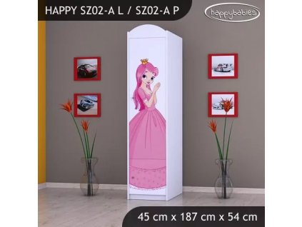 Skříň Happy SZ02 - princezna s koníkem (Barva bílá, Otevírání dvířek pravé, Vnitřek skříně šatní tyč)