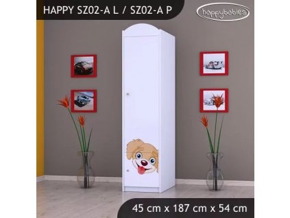 Skříň Happy SZ02 - pejsek (Barva bílá, Otevírání dvířek pravé, Vnitřek skříně šatní tyč)