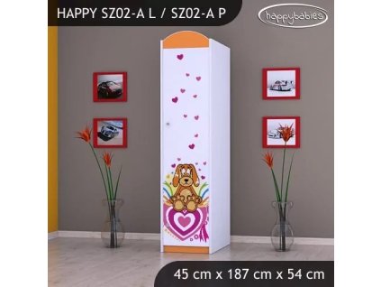 Skříň Happy SZ02 - pejsek a srdce (Barva bílá, Otevírání dvířek pravé, Vnitřek skříně šatní tyč)