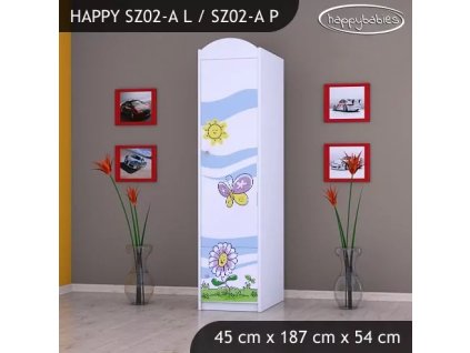 Skříň Happy SZ02 - motýl s květinou (Barva bílá, Otevírání dvířek pravé, Vnitřek skříně šatní tyč)