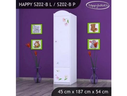 Skříň Happy SZ02 - medvídek s kyticí (Barva bílá, Otevírání dvířek pravé, Vnitřek skříně šatní tyč)