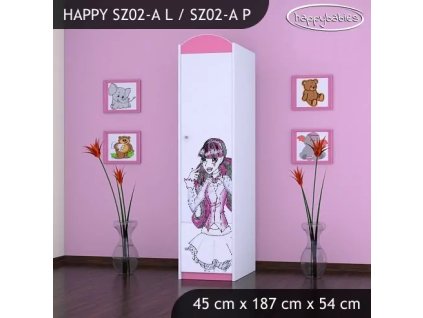 Skříň Happy SZ02 - monster toralei (Barva bílá, Otevírání dvířek pravé, Vnitřek skříně šatní tyč)