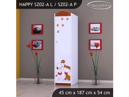 Skříň Happy SZ02 - pejsek a kočička (Barva bílá, Otevírání dvířek pravé, Vnitřek skříně šatní tyč)