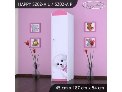 Skříň Happy SZ02 - pejsek s mašlí (Barva bílá, Otevírání dvířek pravé, Vnitřek skříně šatní tyč)