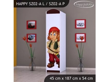 Skříň Happy SZ02 - pirát (Barva bílá, Otevírání dvířek pravé, Vnitřek skříně šatní tyč)