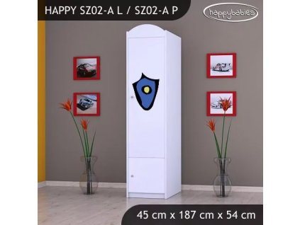 Skříň Happy SZ02 - policie (Barva bílá, Otevírání dvířek pravé, Vnitřek skříně šatní tyč)