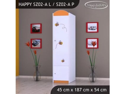 Skříň Happy SZ02 - včelka (Barva bílá, Otevírání dvířek pravé, Vnitřek skříně šatní tyč)