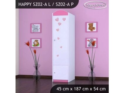 Skříň Happy SZ02 - růžový slon se srdcem (Barva bílá, Otevírání dvířek pravé, Vnitřek skříně šatní tyč)
