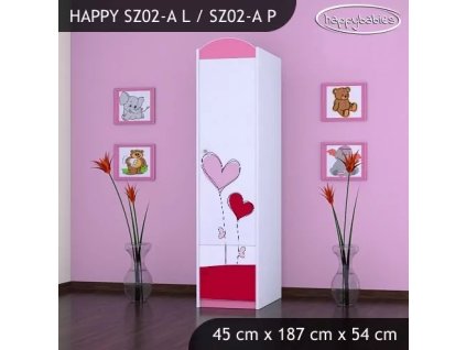 Skříň Happy SZ02 - srdíčka (Barva bílá, Otevírání dvířek pravé, Vnitřek skříně šatní tyč)