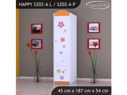 Skříň Happy SZ02 - srdce z květů (Barva bílá, Otevírání dvířek pravé, Vnitřek skříně šatní tyč)
