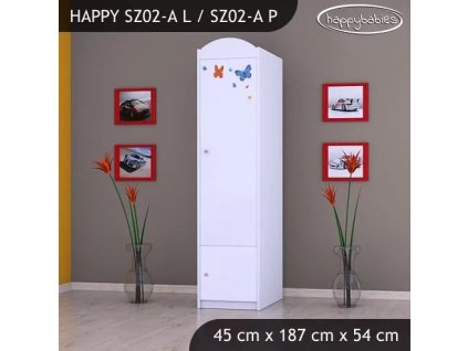 Skříň Happy SZ02 - sloník (Barva bílá, Otevírání dvířek pravé, Vnitřek skříně šatní tyč)