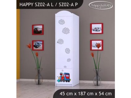 Skříň Happy SZ02 - super lokomotiva (Barva bílá, Otevírání dvířek pravé, Vnitřek skříně šatní tyč)